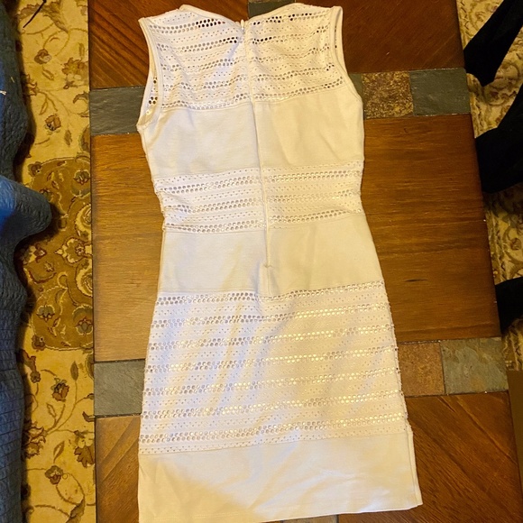 BEBE White Eylet Bodycon Mini Dress XS Stretch - Picture 2 of 2